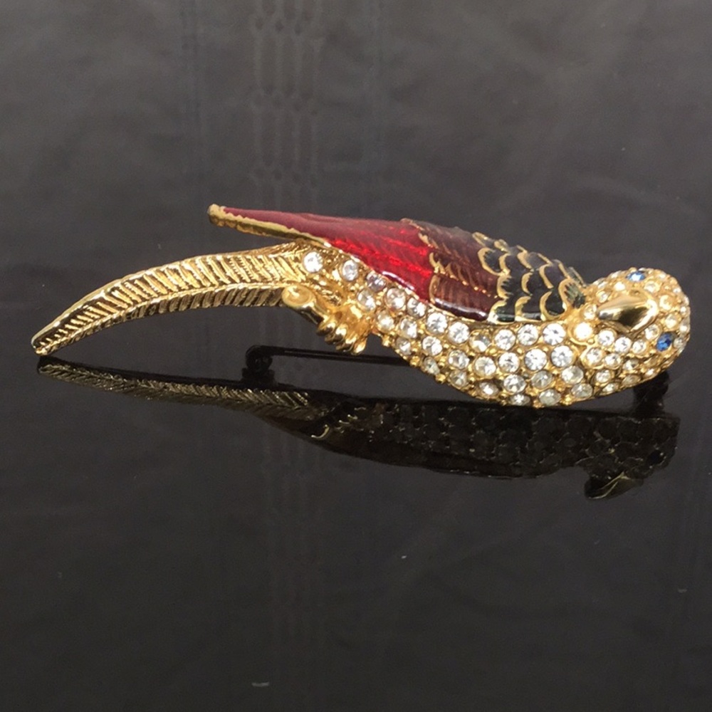 Vtg.Giorgio ParrotBrooch.GoldW/Crystals &EnamlBrch - Picture 6 of 8